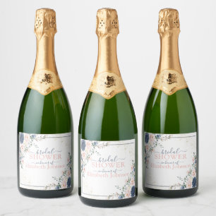 Dusty Blue Blush Pink Gold Floral Vrijgezellenfees Sparkling Wijnetiket