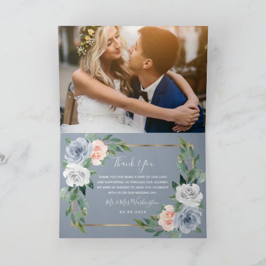 Dusty Blue Blush Pink Peach Floral Wedding Bedankkaart (Binnen)