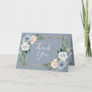 Dusty Blue Blush Pink Peach Floral Wedding Bedankkaart
