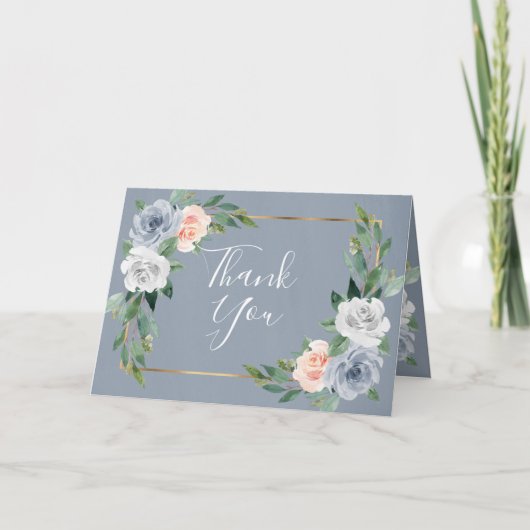 Dusty Blue Blush Pink Peach Floral Wedding Bedankkaart (Voorkant)