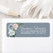 Dusty Blue Blush Pink Peach Floral Wedding Etiket (Insitu)