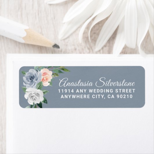 Dusty Blue Blush Pink Peach Floral Wedding Etiket (Insitu)