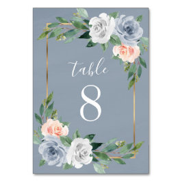 Dusty Blue Blush Pink Peach Floral Wedding Kaart