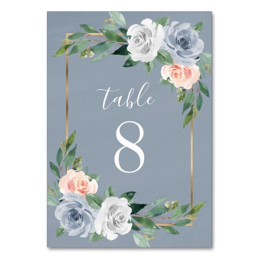 Dusty Blue Blush Pink Peach Floral Wedding Kaart (Voorkant)