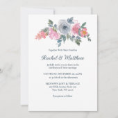 Dusty Blue & Blush Pink Waterverf Floral Wedding Kaart (Voorkant)