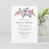 Dusty Blue & Blush Pink Waterverf Floral Wedding Kaart (Staand voorkant)