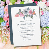 Dusty Blue & Blush Pink Waterverf Floral Wedding Kaart