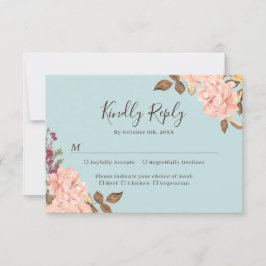 Dusty Blue Blush Pink Waterverf Floral Wedding RSVP Kaartje