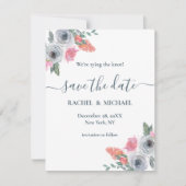 Dusty Blue & Blush Pink Waterverf Floral Wedding Save The Date (Voorkant)