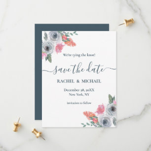 Dusty Blue & Blush Pink Waterverf Floral Wedding Save The Date