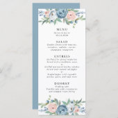 Dusty Blue & Blush Roos Bruiloft Menu (Voorkant / Achterkant)