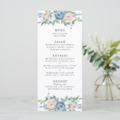 Dusty Blue & Blush Roos Bruiloft Menu (Staand voorkant)