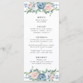 Dusty Blue & Blush Roos Bruiloft Menu (Voorkant)
