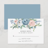 Dusty Blue & Blush Roos Bruiloft RSVP Kaart (Voorkant / Achterkant)