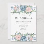 Dusty Blue & Blush Roos Floral Bridal Brunch Kaart (Voorkant)