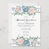 Dusty Blue & Blush Roos Floral Bridal Luncheon Kaart (Voorkant)