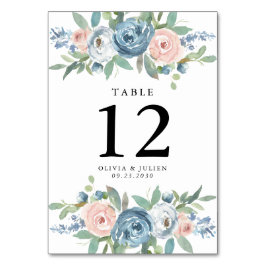 Dusty Blue & Blush Roos Trouwtafel Aantal Kaarten