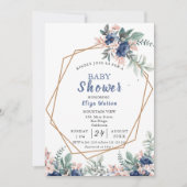 Dusty Blue Blush Roze Bloemen Baby shower Kaart (Voorkant)