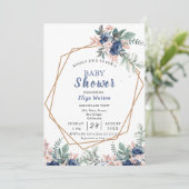 Dusty Blue Blush Roze Bloemen Baby shower Kaart (Staand voorkant)