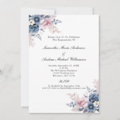 Dusty Blue Blush Roze Bloemen Botanisch Verloving Kaart (Voorkant)