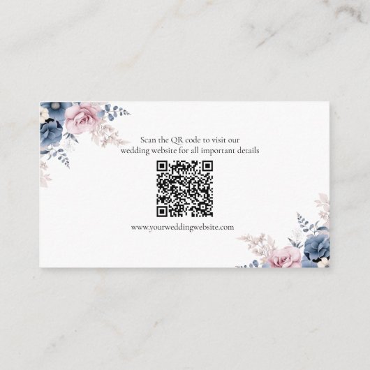 Dusty Blue Blush Roze Bloemen Bruiloft Detail Informatiekaartje (Achterkant)