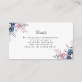 Dusty Blue Blush Roze Bloemen Bruiloft Detail Informatiekaartje (Voorkant)