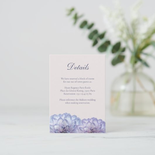 Dusty Blue Blush Roze Bloemen Bruiloft Detail Kaar Informatiekaartje (Staand voorkant)