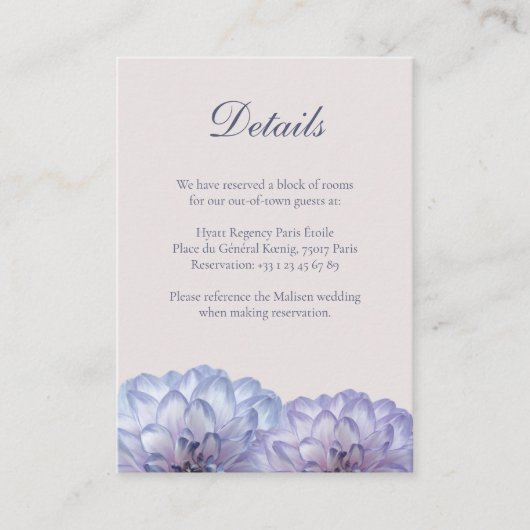Dusty Blue Blush Roze Bloemen Bruiloft Detail Kaar Informatiekaartje (Voorkant)