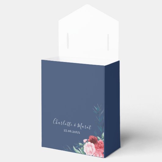 Dusty Blue Blush Roze Bloemen Bruiloft Favor Box Bedankdoosjes (Geopend)