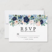 Dusty Blue Blush Roze Bloemen Bruiloft RSVP (Voorkant)