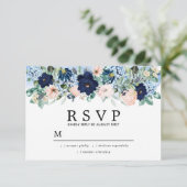 Dusty Blue Blush Roze Bloemen Bruiloft RSVP (Staand voorkant)