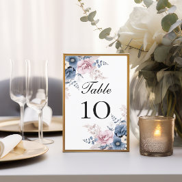 Dusty Blue Blush Roze Bloemen Bruiloft Tafel numme