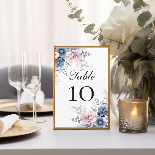 Dusty Blue Blush Roze Bloemen Bruiloft Tafel numme