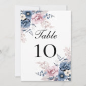 Dusty Blue Blush Roze Bloemen Bruiloft Tafel numme (Voorkant)