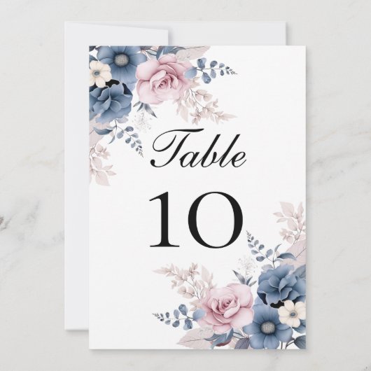 Dusty Blue Blush Roze Bloemen Bruiloft Tafel numme (Achterkant)