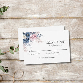 Dusty Blue Blush Roze Bloemen Elegante bruiloft RSVP Kaartje