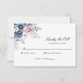 Dusty Blue Blush Roze Bloemen Elegante bruiloft RSVP Kaartje (Voorkant)