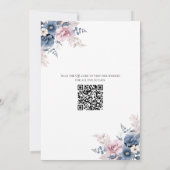 Dusty Blue Blush Roze Bloemen Elegante QR-code Save The Date (Achterkant)