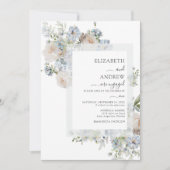 Dusty Blue & Blush Roze Bloemen Foto Verloving Kaart (Voorkant)