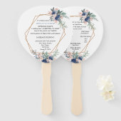 Dusty Blue Blush Roze Bloemen Geometrische Bruilof Handwaaier (Voorkant en achterkant)