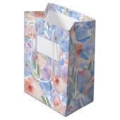 Dusty Blue Blush Roze Bloemen Gift Bag Medium Cadeauzakje (Voorkant Gekanteld)