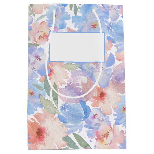 Dusty Blue Blush Roze Bloemen Gift Bag Medium Cadeauzakje (Voorkant)