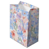 Dusty Blue Blush Roze Bloemen Gift Bag Medium Cadeauzakje (Achterkant Gekanteld)