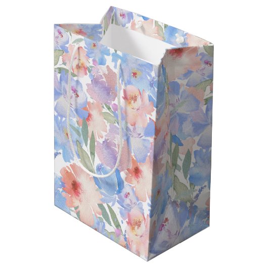 Dusty Blue Blush Roze Bloemen Gift Bag Medium Cadeauzakje (Achterkant Gekanteld)