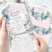 Dusty Blue Blush Roze Bloemen Vrijgezellenfeest All In One Uitnodiging