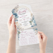 Dusty Blue Blush Roze Bloemen Vrijgezellenfeest All In One Uitnodiging (Afscheurbaar)