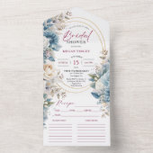 Dusty Blue Blush Roze Bloemen Vrijgezellenfeest All In One Uitnodiging (Binnen)