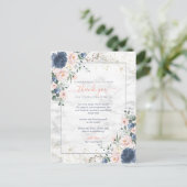 Dusty Blue Blush Roze Goud Bloemen Bruiloft Bedank Briefkaart (Staand voorkant)