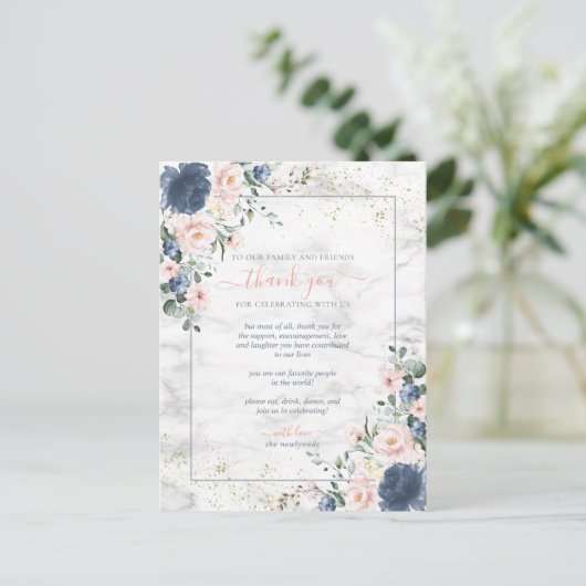 Dusty Blue Blush Roze Goud Bloemen Bruiloft Bedank Briefkaart (Staand voorkant)