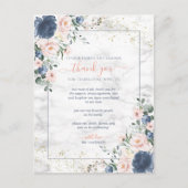 Dusty Blue Blush Roze Goud Bloemen Bruiloft Bedank Briefkaart (Voorkant)